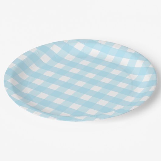Assiettes En Carton Plaque de papier Motif Pastel Blue En vichy (Angle)