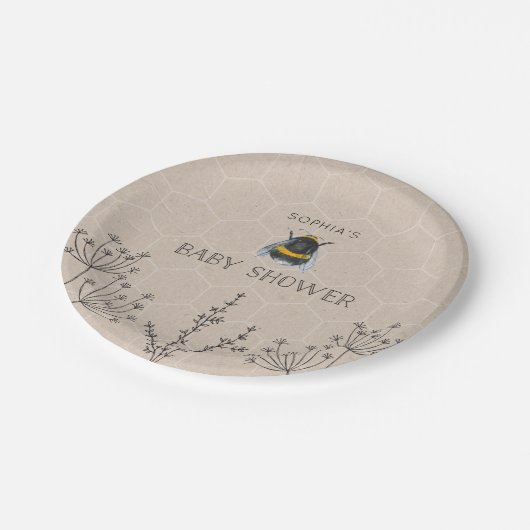 Assiettes En Carton Plaque de papier naturel Baby shower d'abeilles (Angle)
