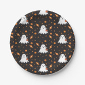 Assiettes En Carton Plaque de papier noir Halloween Ghost Motif (Devant)