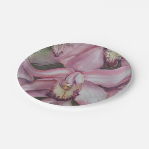 ASSIETTES EN CARTON PLAQUE DE PAPIER ORCHID EXOTIQUE ROSE ET PURPLE