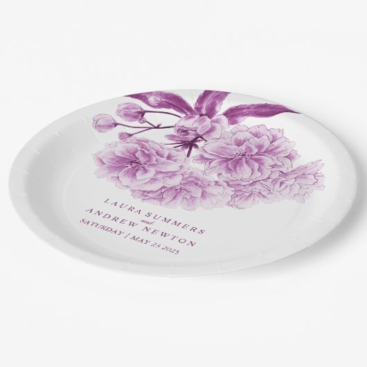 Assiettes En Carton Plaque de papier personnalisée en fleurs violettes (Angle)