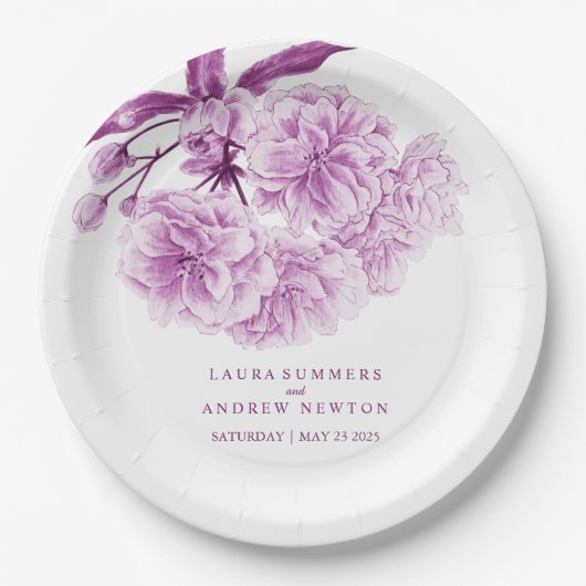 Assiettes En Carton Plaque de papier personnalisée en fleurs violettes (Devant)