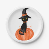 Assiettes En Carton Plaque de papier pour chat noir Halloween (Devant)
