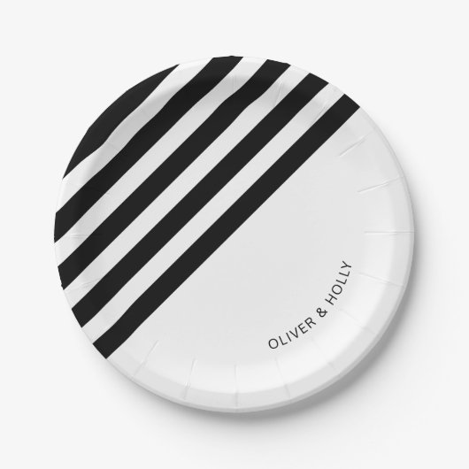 Assiettes En Carton Plaque de papier rayé noir et blanc (Devant)