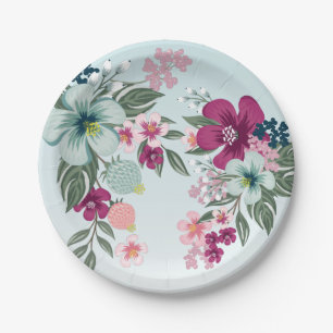 Assiettes En Carton Plaque de papier rond de 7 po Fleur tropicale sur 