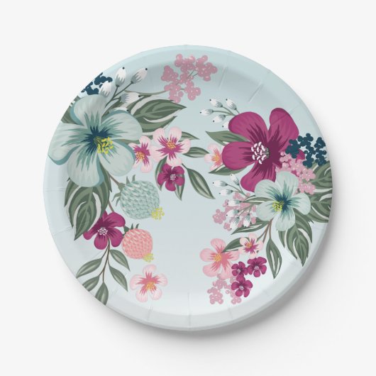 Assiettes En Carton Plaque de papier rond de 7 po Fleur tropicale sur  (Devant)