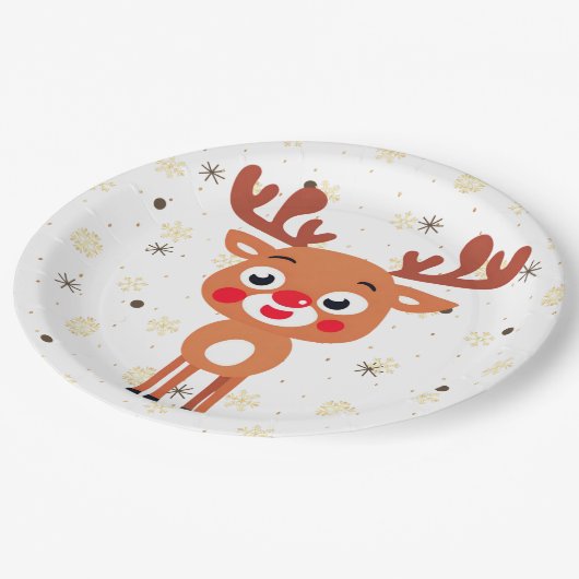 Assiettes En Carton Plaque de papier Roudolph Red Nose Reindeer (Angle)