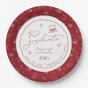 Assiettes En Carton Plaque de papier rouge blanc à main levée Grad Par