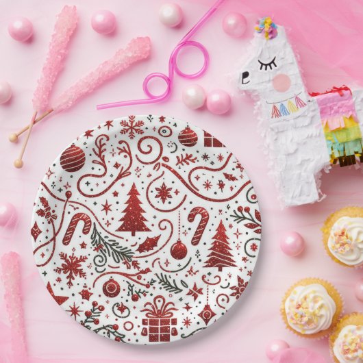 Assiettes En Carton Plaque de papier rouge blanc de Noël (Fête)