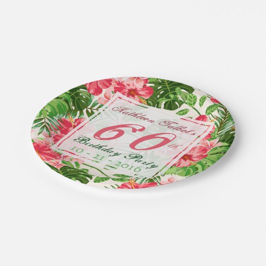 Assiettes En Carton Plaque de papier rouge Hibiscus 60e anniversaire (Angle)