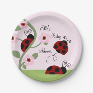 Assiettes En Carton Plaque de papier rouge Ladybugs et fleurs