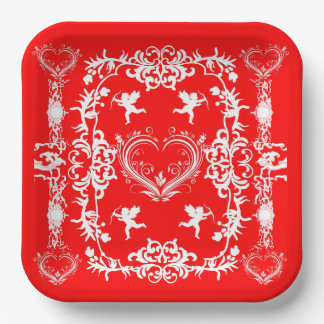 Assiettes En Carton Plaque de papier rouge victorienne valentines