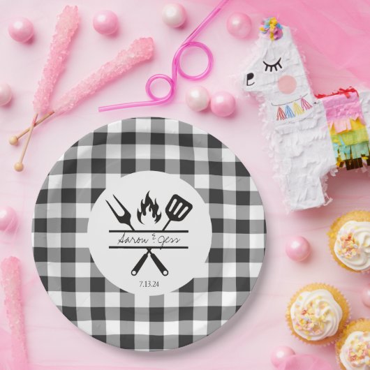 Assiettes En Carton Plaque de papier Rustique Plaid Mariage (Fête)