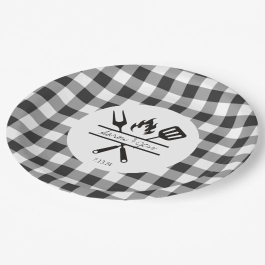 Assiettes En Carton Plaque de papier Rustique Plaid Mariage (Angle)