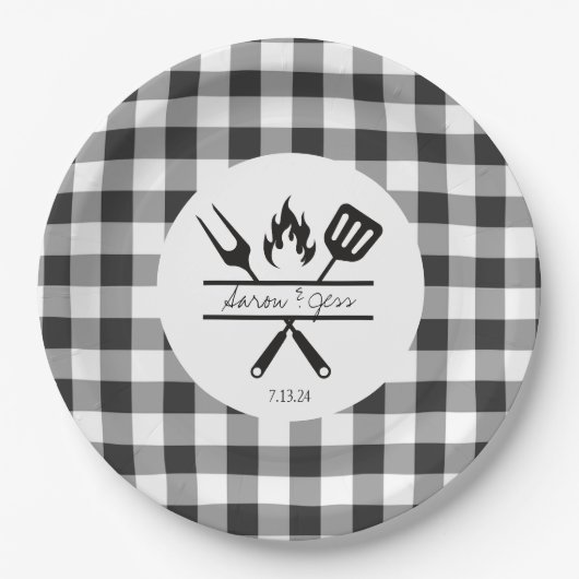 Assiettes En Carton Plaque de papier Rustique Plaid Mariage (Devant)