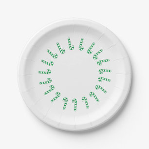 Assiettes En Carton Plaque de papier - Sucres de canne verts sur blanc