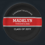 Assiettes En Carton Plaque de papier sur mesure noire et rouge<br><div class="desc">Plaques de papier de graduation noir et rouge personnalisées.</div>
