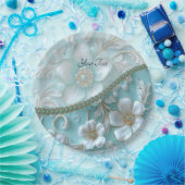 Assiettes En Carton Plaque de papier turquoise blanc (Fête)