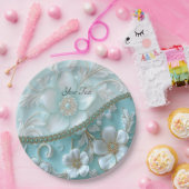 Assiettes En Carton Plaque de papier turquoise blanc (Fête)