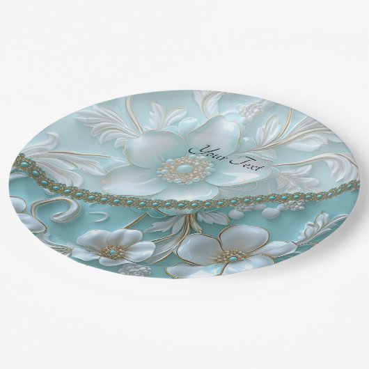 Assiettes En Carton Plaque de papier turquoise blanc (Angle)
