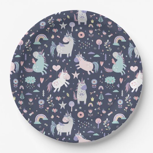 Assiettes En Carton Plaque de papier Unicorne (Devant)