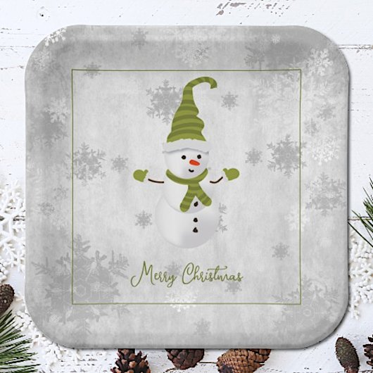Assiettes En Carton Plaque de papier vert mou Snowman