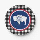 Assiettes En Carton Plaque de Wyoming, Plaid de buffle USA & Drapeau d (Devant)
