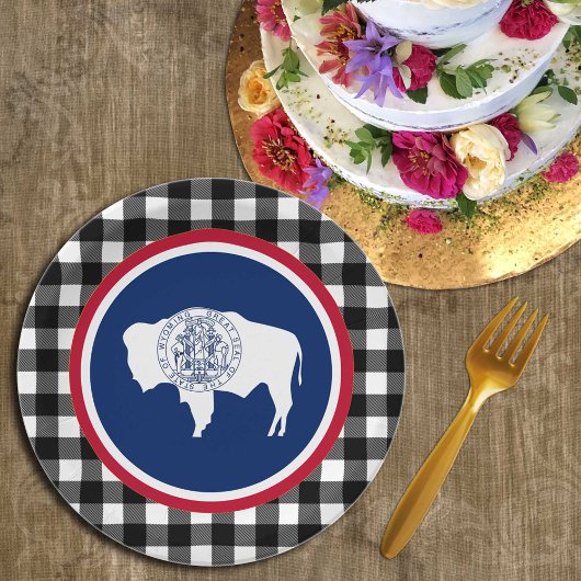 Assiettes En Carton Plaque de Wyoming, Plaid de buffle USA & Drapeau d