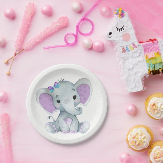 Assiettes En Carton Plaque d'éléphant Turquoise violette 4 Baby shower (Fête)
