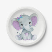 Assiettes En Carton Plaque d'éléphant Turquoise violette 4 Baby shower (Devant)
