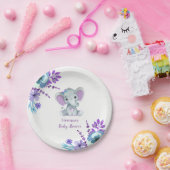Assiettes En Carton Plaque d'éléphant Turquoise violette 4 Baby shower (Fête)