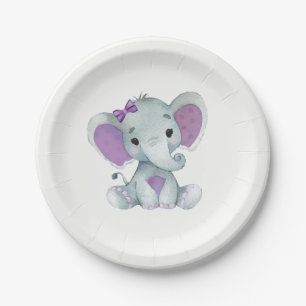 Assiettes En Carton Plaque d'éléphant violet 4 Baby shower, Anniversai