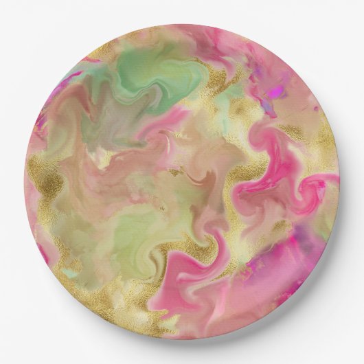 Assiettes En Carton Plaque d'impression rose, or, marbre vert (Devant)