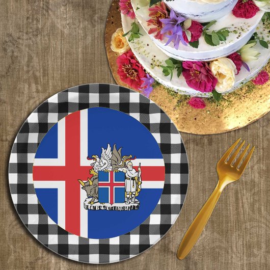 Assiettes En Carton Plaque d'Islande, plaid de buffle et drapeau islan