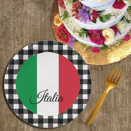 Assiettes En Carton Plaque d'Italie, plaid de buffle et drapeau italie