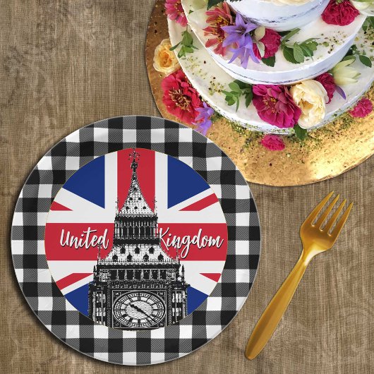 Assiettes En Carton Plaque Drapeau Britannique, Big Ben, Plaid, Royaum