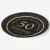 Assiettes En Carton Plaque en papier 50e anniversaire Black & Gold (Angle)