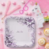 Assiettes En Carton Plaque en papier à fleurs violettes élégant (Fête)