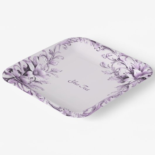 Assiettes En Carton Plaque en papier à fleurs violettes élégant (Angulaire)