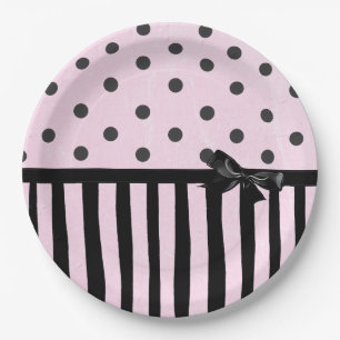 Assiettes En Carton Plaque en papier à pois rose et noir