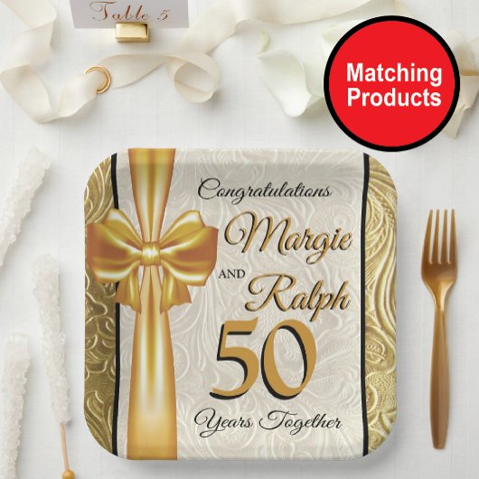 Assiettes En Carton Plaque en papier Anniversaire d'or