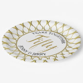 Assiettes En Carton Plaque en papier Anniversaire Or et Blanc (Angle)