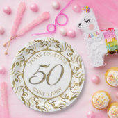 Assiettes En Carton Plaque en papier Anniversaire Or et Blanc (Fête)