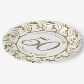 Assiettes En Carton Plaque en papier Anniversaire Or et Blanc (Angle)
