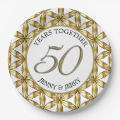 Assiettes En Carton Plaque en papier Anniversaire Or et Blanc (Devant)