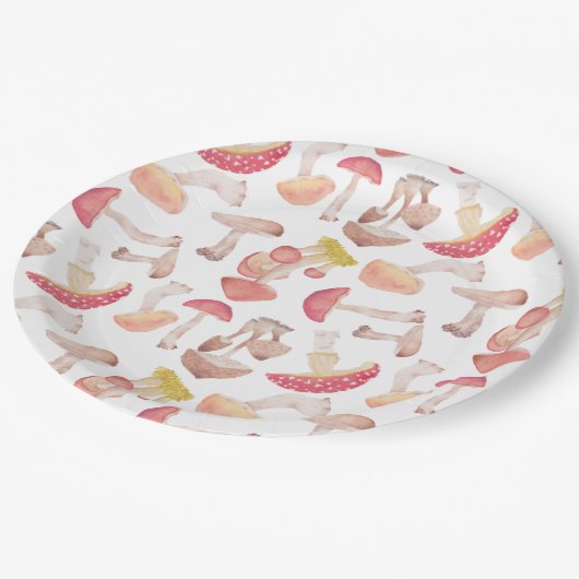 Assiettes En Carton Plaque en papier aux champignons sauvages (Angle)