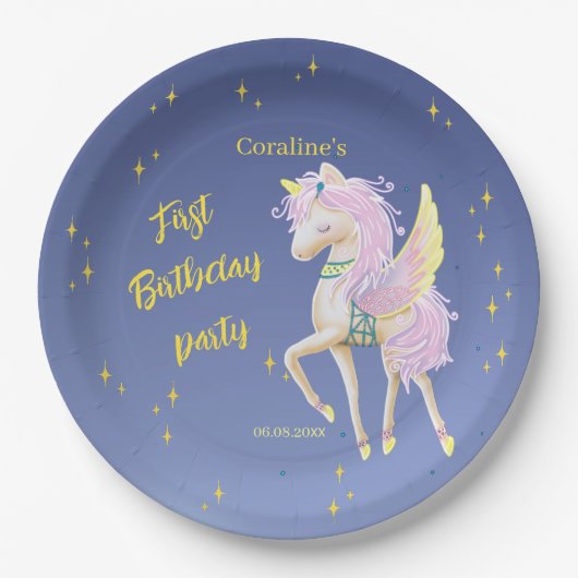 Assiettes En Carton Plaque en papier avec l'image d'une licorne douce (Devant)
