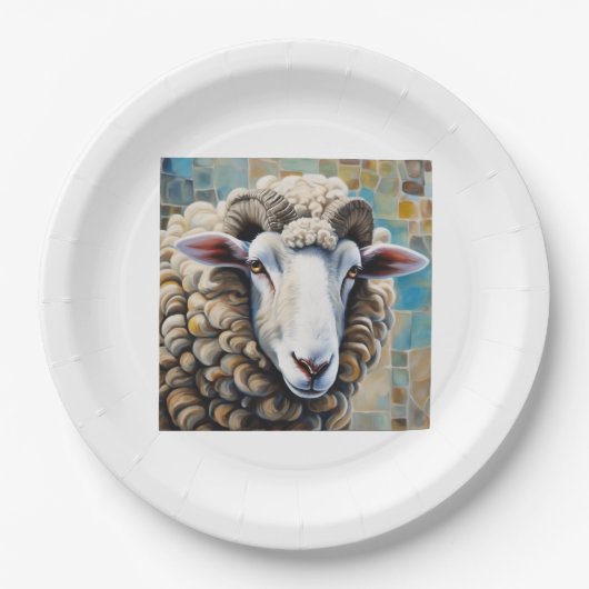 Assiettes En Carton Plaque en papier avec motif mouton (Devant)