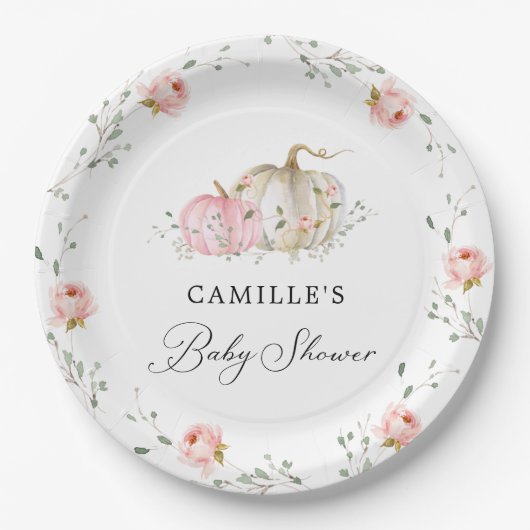 Assiettes En Carton Plaque en papier Baby shower Citrouille rose fille (Devant)