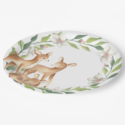 Assiettes En Carton Plaque en papier Baby shower de cerf de bois (Angle)
